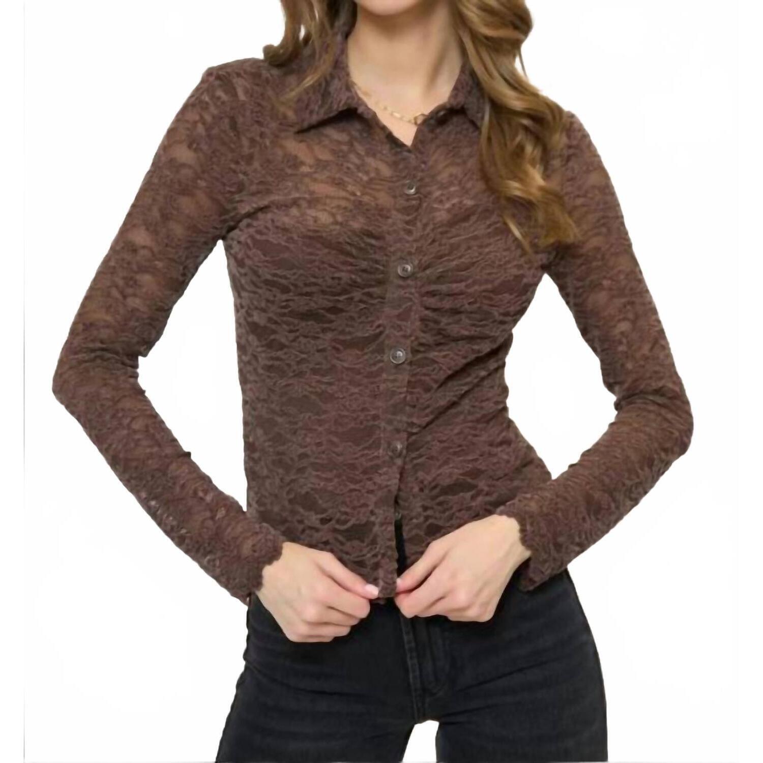 New Central Park West Stella Stretch Lace Top In Chocolate